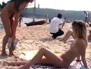 Ukrainian naturist beach, 2 maiden nymphs bare in public