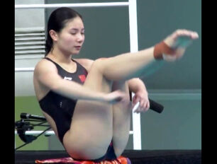 A cute asian swimmer in a panty bikini